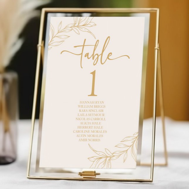 Numeração De Mesa Casamento de Folha de Leaf Dourada de Beige minima (Criador carregado)