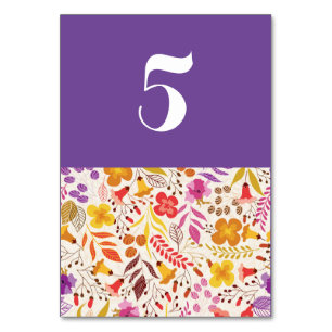 Numeração De Mesa Casamento de Folhagem de Flor Selvagem Roxo Orange
