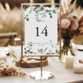 Numeração De Mesa Casamento de Folhagem Verde de Script Caligrafia