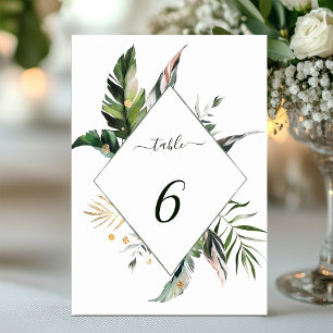 Numeração De Mesa Casamento de Folhas de Aquarela Tropical