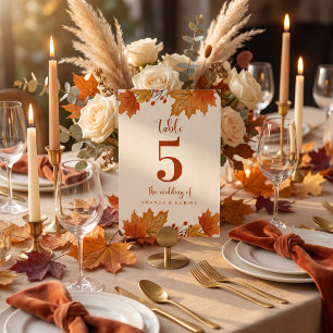 Numeração De Mesa Casamento de Folhas de Bordo de Outono Elegante