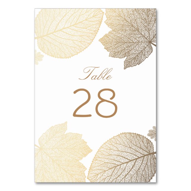 Numeração De Mesa Casamento de Folhas de Outono Douradas e Brancas (Frente)