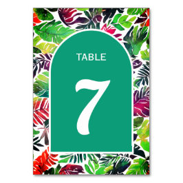 Numeração De Mesa Casamento de folhas tropicais coloridas maximalist