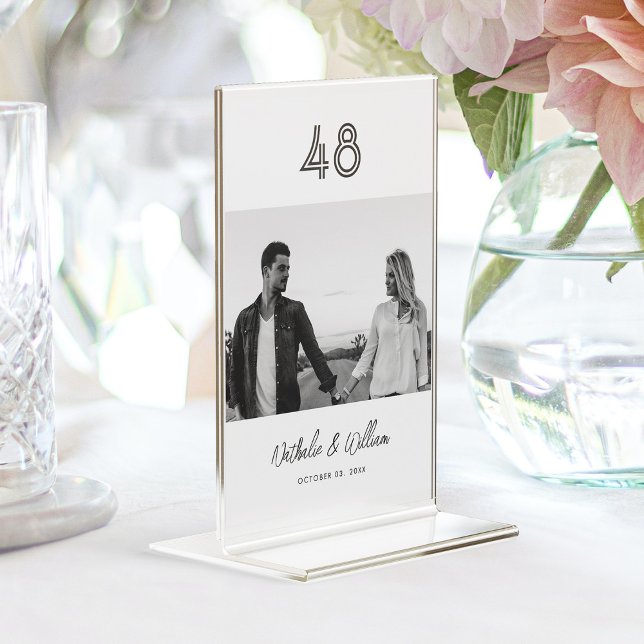 Numeração De Mesa Casamento de Foto Mínimo Moderno Personalizado (Personalized Modern Minimal Photo Wedding Table Number )