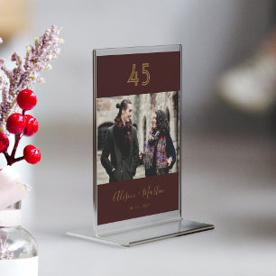 Numeração De Mesa Casamento de Fotografias com Borgonha Dourada Eleg