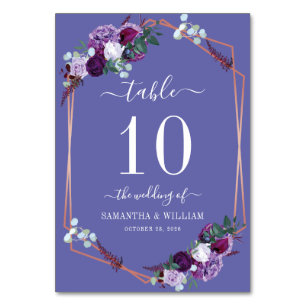Numeração De Mesa Casamento de Frame Dourado com Rosa Floral Roxo Mo
