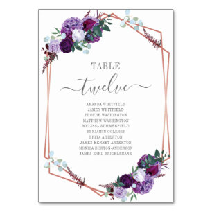 Numeração De Mesa Casamento de Frame Dourado Rosa Floral Roxo