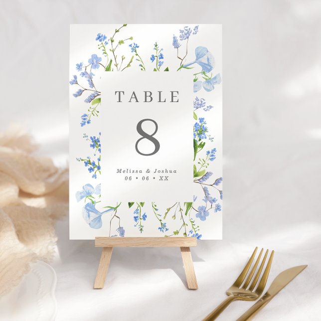 Numeração De Mesa Casamento de Frame Floral Azul-Elegante (Criador carregado)