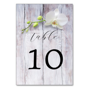 Numeração De Mesa Casamento de Fundo em Madeira com Orquídea Branca