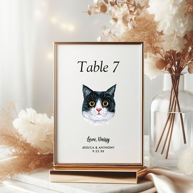 Numeração De Mesa Casamento de Gato Aquarela Simples Moderna  (Criador carregado)