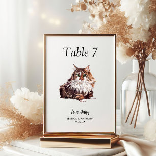 Numeração De Mesa Casamento de Gato Aquarela Simples Moderna 