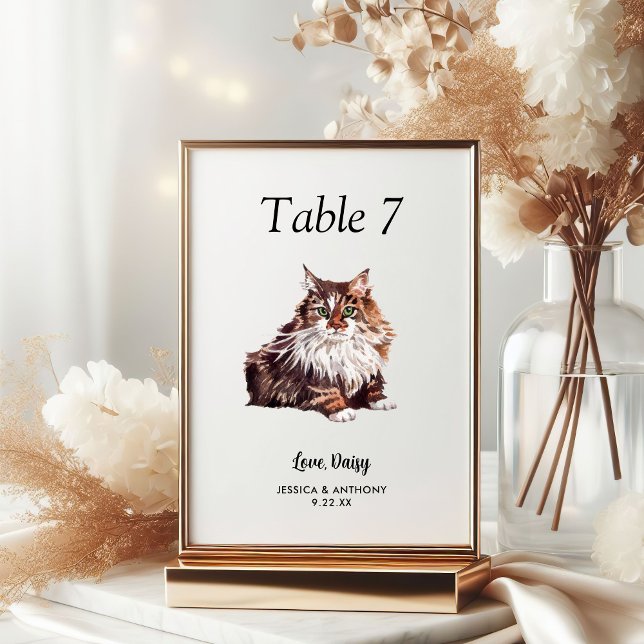 Numeração De Mesa Casamento de Gato Aquarela Simples Moderna  (Criador carregado)