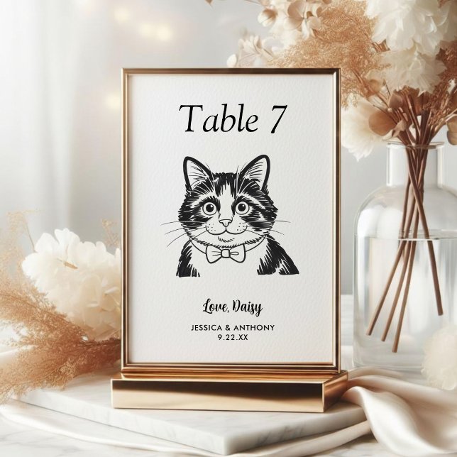 Numeração De Mesa Casamento de Gato Preto e Branco Simples (Criador carregado)