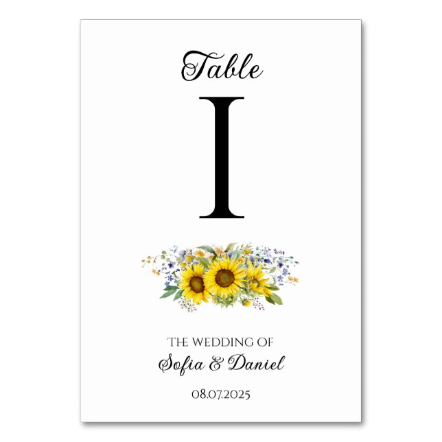 Numeração De Mesa Casamento de girassol azul de flor silvestre (Frente)