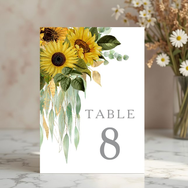 Numeração De Mesa Casamento de Girassol Floral Elegante (Elegant Floral Sunflower Wedding Table Number)