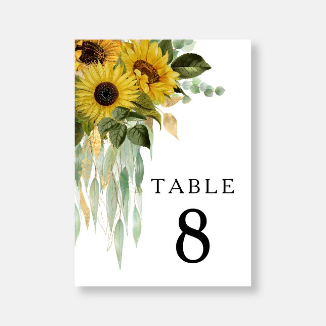 Numeração De Mesa Casamento de girassol preto e branco moderno (Modern Black & White Sunflower Wedding Table Number)