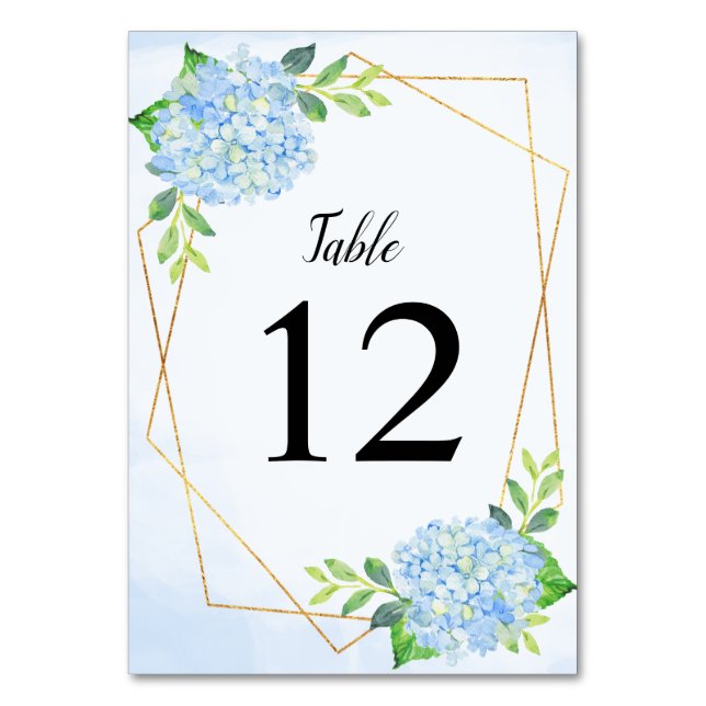 Numeração De Mesa Casamento de Hydrangea Azul Geométrico Moderno (Frente)