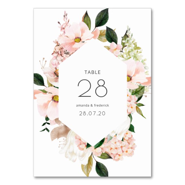 Numeração De Mesa Casamento de Hydrangea Pink Blush Pastel de Aquare (Frente)
