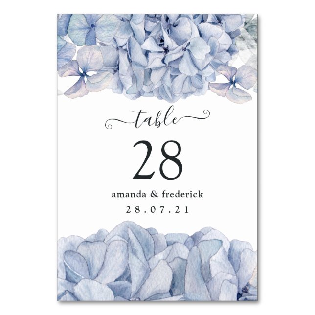 Numeração De Mesa Casamento de Hydrangeas Azul (Frente)