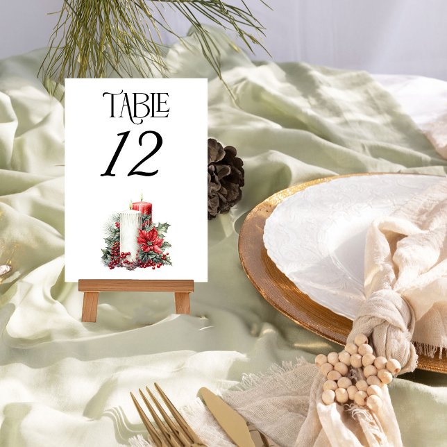 Numeração De Mesa Casamento de Inverno com Azevinho e Vela (Table Number from the Holly Bells Wedding Collection by Darling and May)