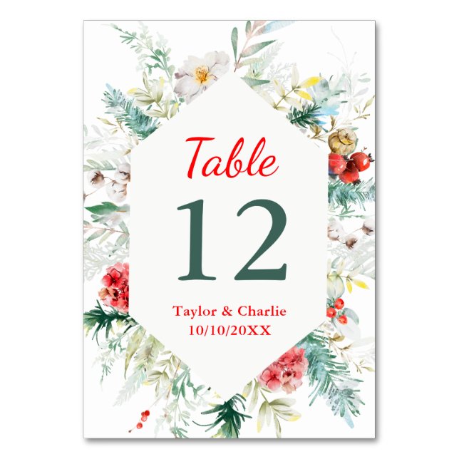 Numeração De Mesa Casamento de Inverno com Flora Elegante (Frente)