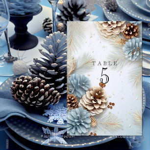 Numeração De Mesa Casamento de Inverno Pinhas Moderno Azul Marrom Br