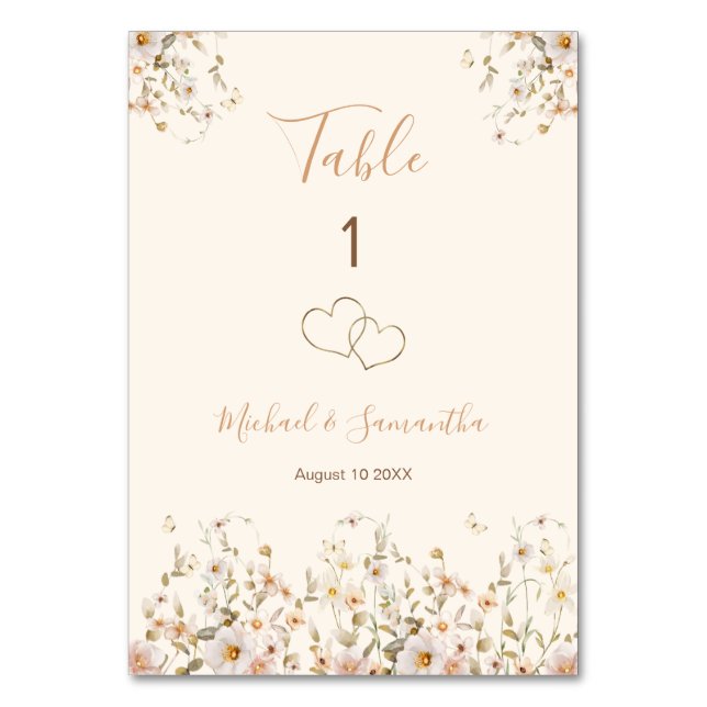 Numeração De Mesa Casamento de Ivory e Blush Wildflower (Frente)