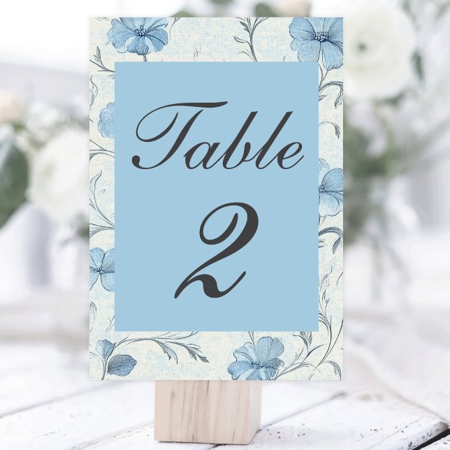 Numeração De Mesa Casamento de Jardim Azul-Dusta Floral Elegante (Criador carregado)