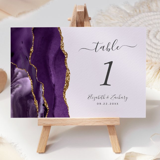 Numeração De Mesa Casamento de Lavanda de Agate Dourado Roxo (Criador carregado)