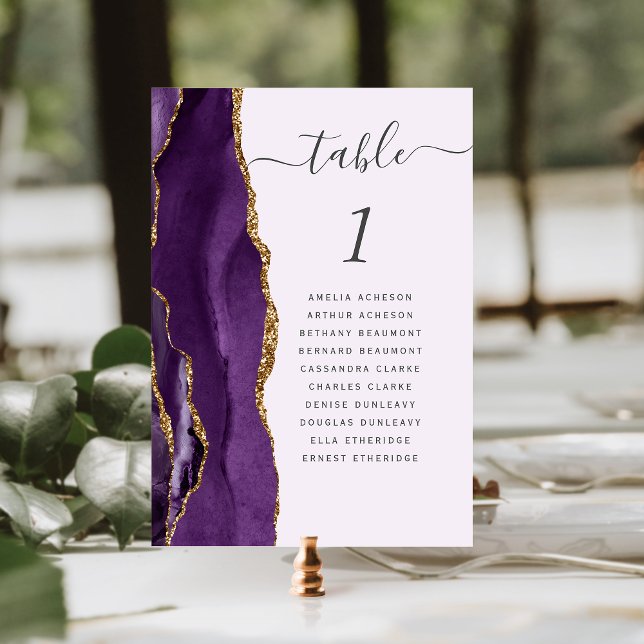 Numeração De Mesa Casamento de Lavanda de Agate Dourado Roxo (Criador carregado)