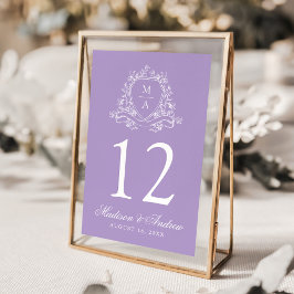 Numeração De Mesa Casamento de Lavanda do Elegante Floral Crest Mono