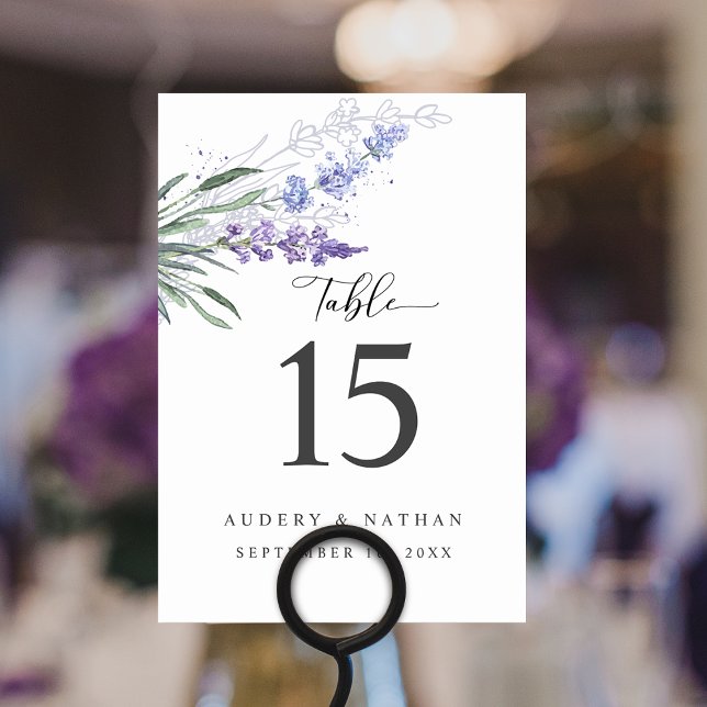 Numeração De Mesa Casamento de Lavanda Floral de Aquarela Elegante (Elegant Lavender Floral Watercolor Wedding Table Number)