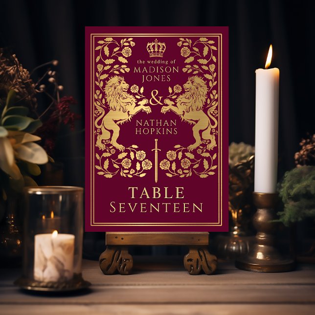 Numeração De Mesa Casamento de Leão Real Medieval Vermelho (Criador carregado)