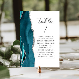 Numeração De Mesa Casamento de Letra Moderna Azul Teal Ágata Prata