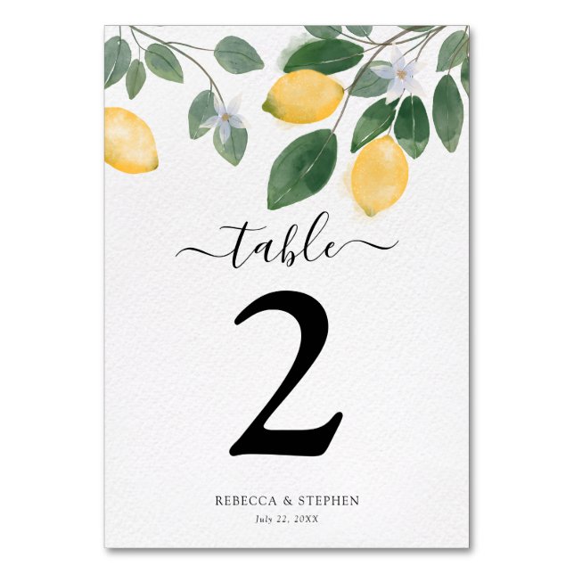 Numeração De Mesa Casamento de Limão Aquarela Chic Country (Frente)