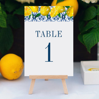 Numeração De Mesa Casamento de limão com Azulejo azul italiano