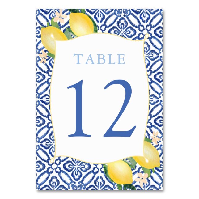 Numeração De Mesa Casamento de limões com Azulejos azuis italianas (Frente)