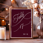 Numeração De Mesa Casamento de Luxury Calliografia Burgundy Número 1<br><div class="desc">Mesa 17. Verifique todos os números disponíveis. | Luxo e elegante número da mesa de casamento com caligrafia elegante com suas iniciais. Para uma personalização mais avançada deste design,  clique no BOTÃO FERRAMENTA DESIGN AZUL acima!</div>