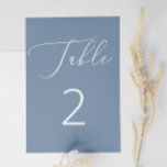 Numeração De Mesa Casamento de Manuscrito Azul com Derrame Náutico C<br><div class="desc">Adicione um toque calmante e refinado à sua recepção de casamento com este elegante número de tabela azul de ardósias. O legal fundo tonto e a escrita branca criam um aspecto macio e minimalista que é perfeito para primavera, verão ou casamentos costeiros. Inspirada por calotas e mestiças oceânicas, esta design...</div>