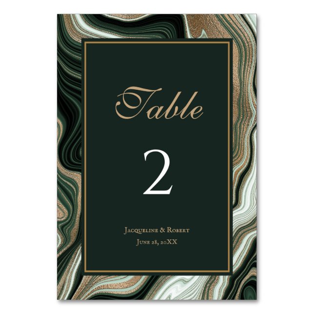 Numeração De Mesa Casamento de Marble Elegante Verde e Dourado (Frente)