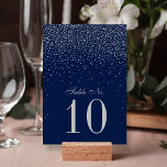Numeração De Mesa Casamento de marinho Azul e Prata Glam Confetti<br><div class="desc">A coleção de casamento de confete azul e glam prata marinho é perfeita para qualquer casal planejando uma celebração romântica de casamento. O design apresenta um fundo azul marinho chic com um confete glam prata que é verdadeiramente espantoso e perfeito para qualquer evento especial. O texto incorpora a mesma cor...</div>