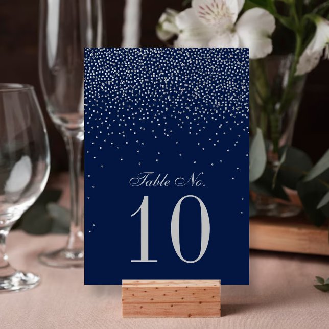 Numeração De Mesa Casamento de marinho Azul e Prata Glam Confetti (Criador carregado)