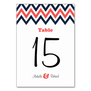 Numeração De Mesa Casamento de Marinho e Coral Chevron & Lovebird