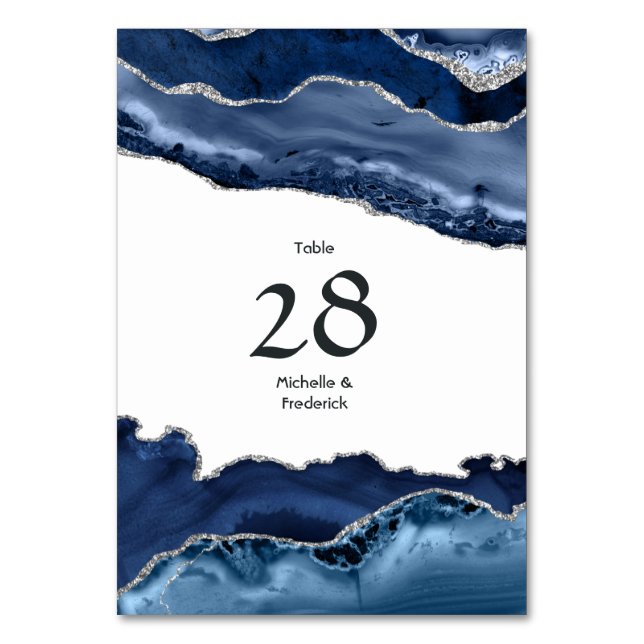 Numeração De Mesa Casamento de marinho e Prata Agate (Frente)