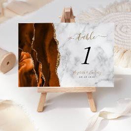 Numeração De Mesa Casamento de Mármore Ágata Dourado Laranja Queimad