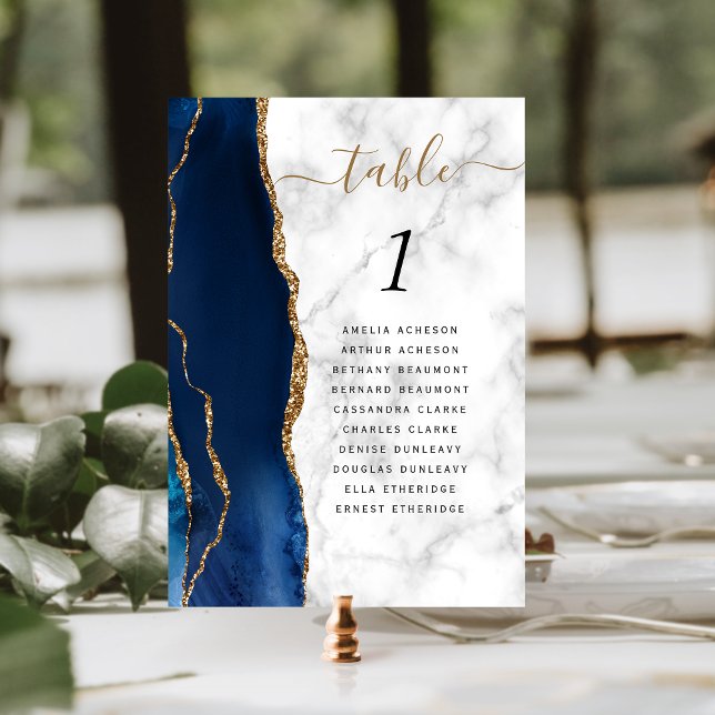 Numeração De Mesa Casamento de Mármore Azul Naval Ágata Dourada (Criador carregado)