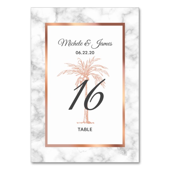 Numeração De Mesa Casamento de Mármore de Palmeira de Cobre Dourado  (Frente)