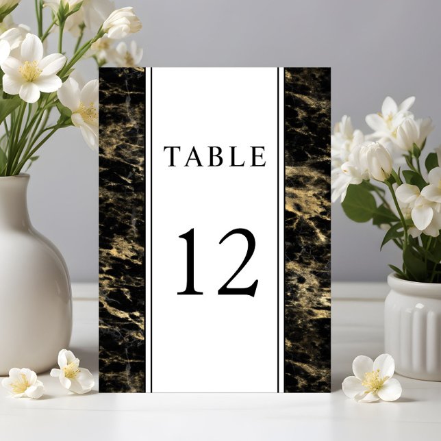 Numeração De Mesa Casamento de Mármore Negro Ouro Elegante (Elegant Gold Black Marble Wedding Table Number)