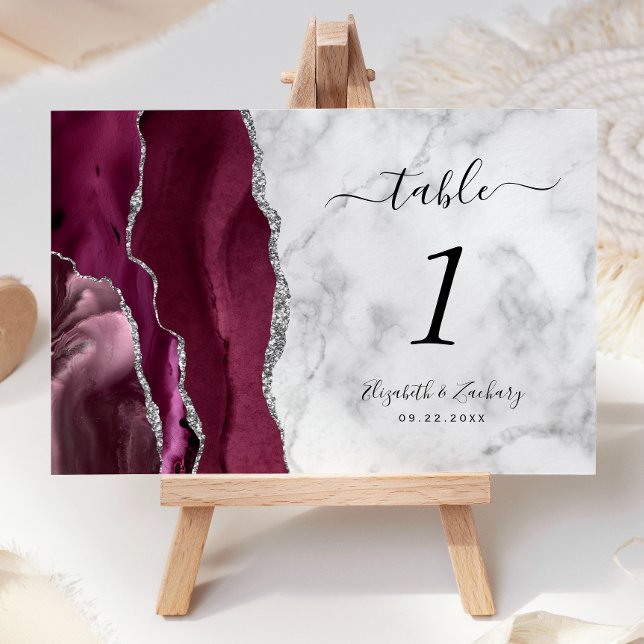 Numeração De Mesa Casamento de Mármore Prata Burgundy Moderno (Criador carregado)