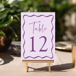 Numeração De Mesa Casamento de Moldura Roxo Moderno<br><div class="desc">Adicione um toque de na moda à sua celebração de casamento com estes cartões de mesa de casamento do Modern Wavy Frame! O design retrovisor exibe "Mesa" em um script roxo manuscrito com o número da tabela mostrado abaixo. Uma borda ondulada púrpura escura rodeia o número da tabela contrastando com...</div>